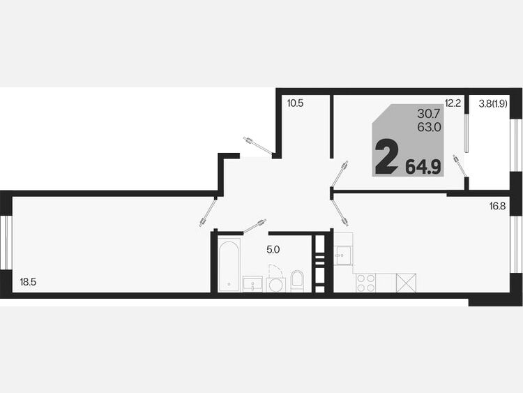 3-комнатная квартира, 64.90 м², 3/18 этаж фото 0