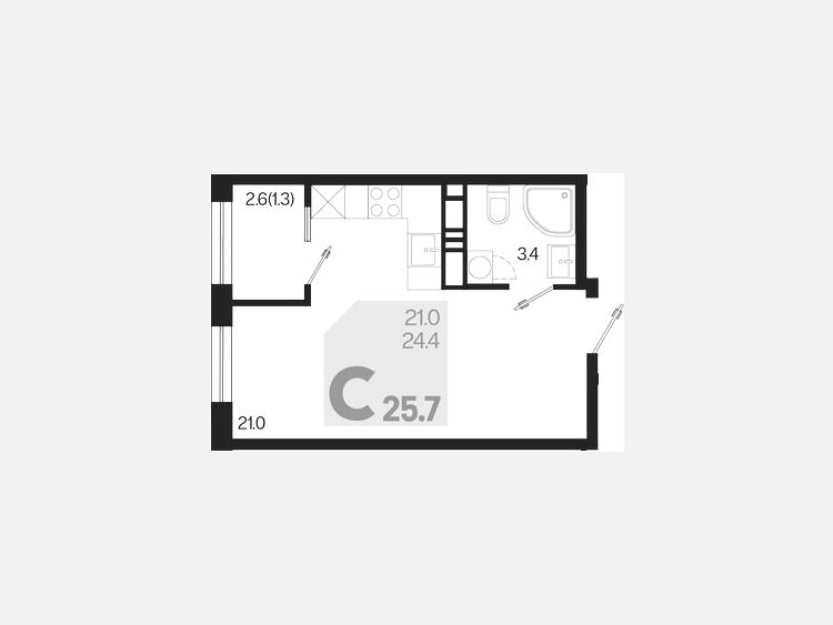 Студия, 25.70 м², 5/18 этаж фото 0