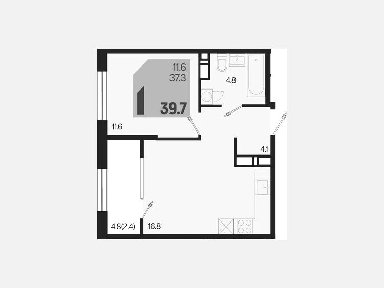 2-комнатная квартира, 39.70 м², 3/18 этаж фото 0