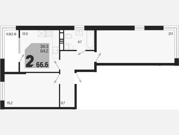 2-комнатная квартира, 66.60 м², 17/18 этаж фото 0