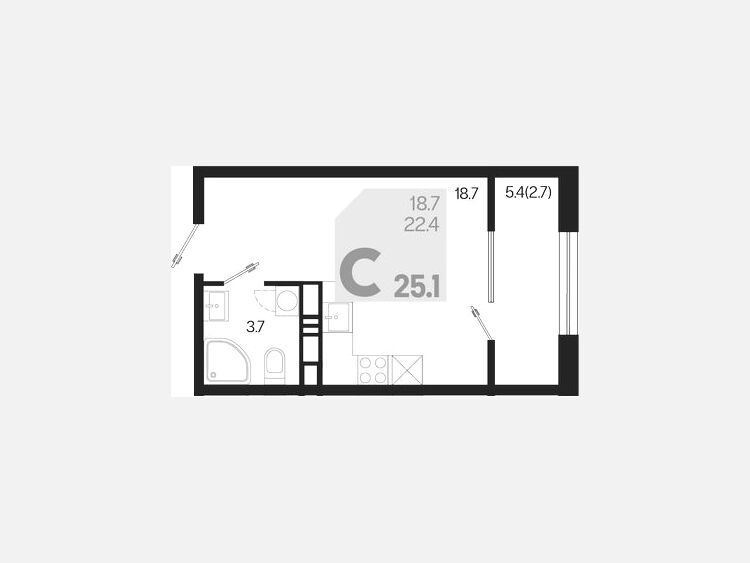 Студия, 25.10 м², 17/18 этаж фото 0