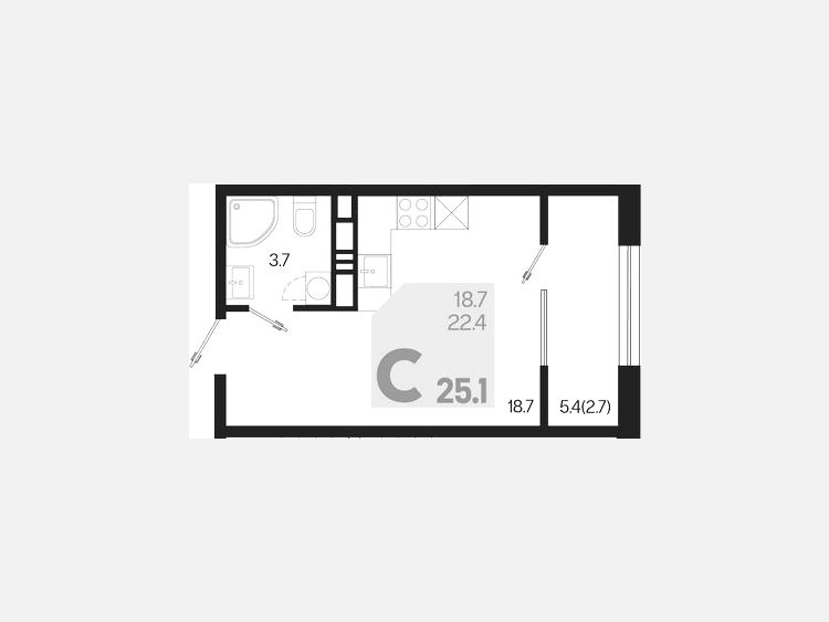 Студия, 25.10 м², 14/18 этаж фото 0