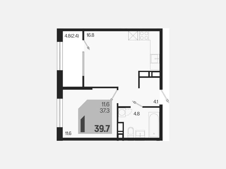 2-комнатная квартира, 39.70 м², 18/18 этаж фото 0