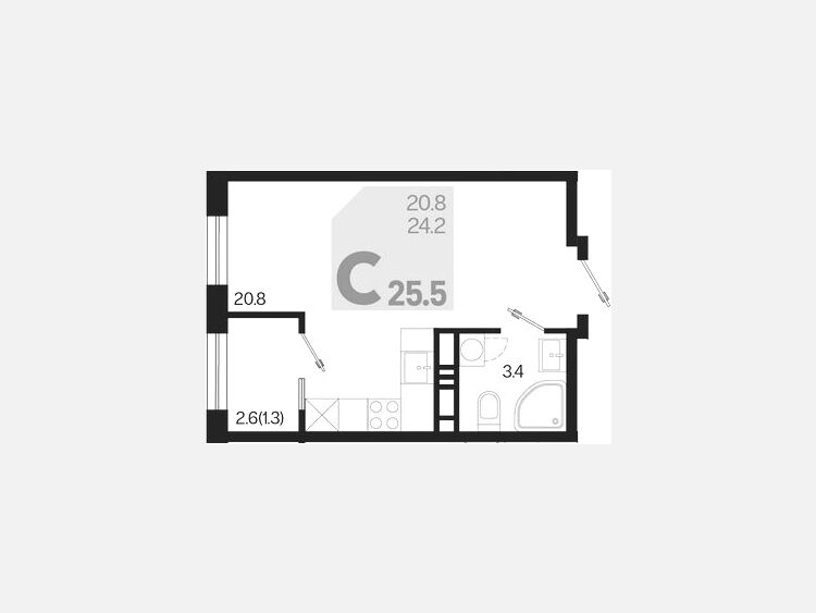 Студия, 25.50 м², 18/18 этаж фото 0