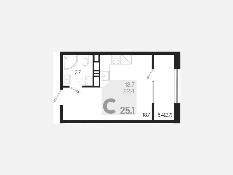 Студия, 25.10 м², 18/18 этаж фото 0