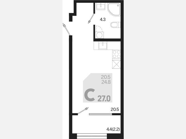 Студия, 27 м², 2/18 этаж фото 0