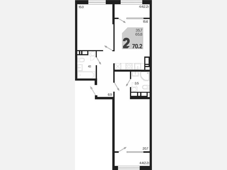 3-комнатная квартира, 70.20 м², 18/18 этаж фото 0