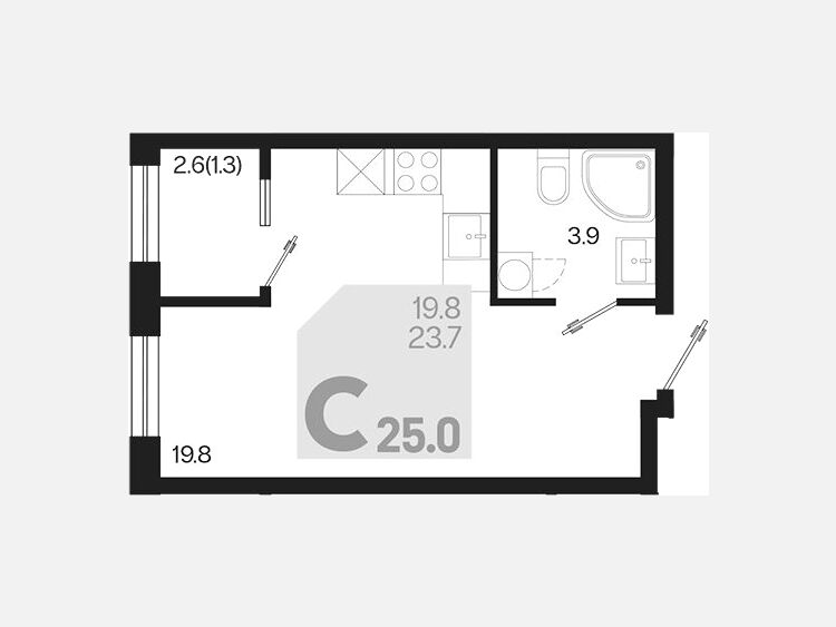 Студия, 25 м², 2/18 этаж фото 0