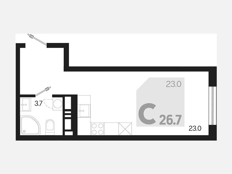 Студия, 26.70 м², 7/18 этаж фото 0
