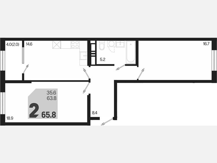 2-комнатная квартира, 65.80 м², 17/18 этаж фото 0