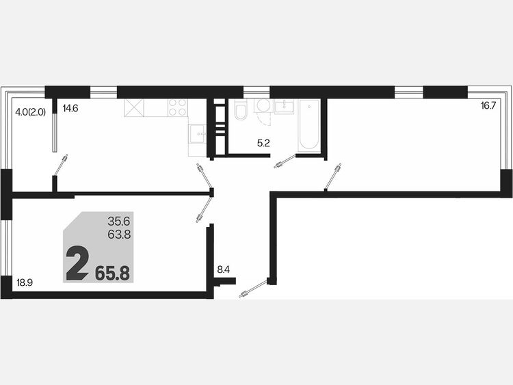 2-комнатная квартира, 65.80 м², 18/18 этаж фото 0