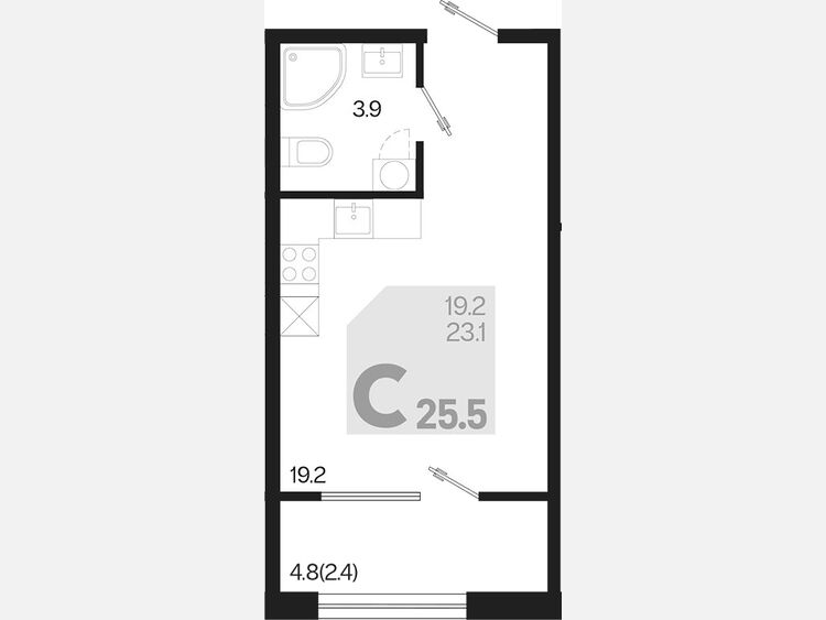 Студия, 25.50 м², 2/9 этаж фото 0