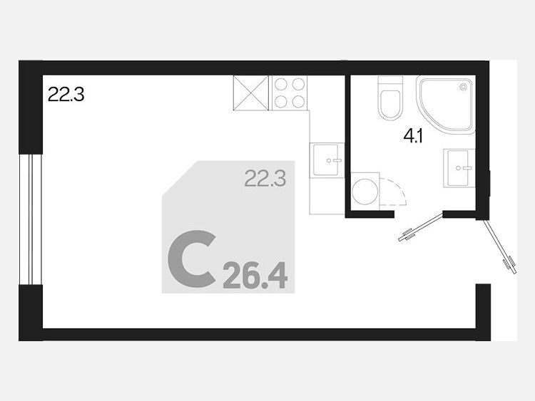 Студия, 26.40 м², 2/9 этаж фото 0