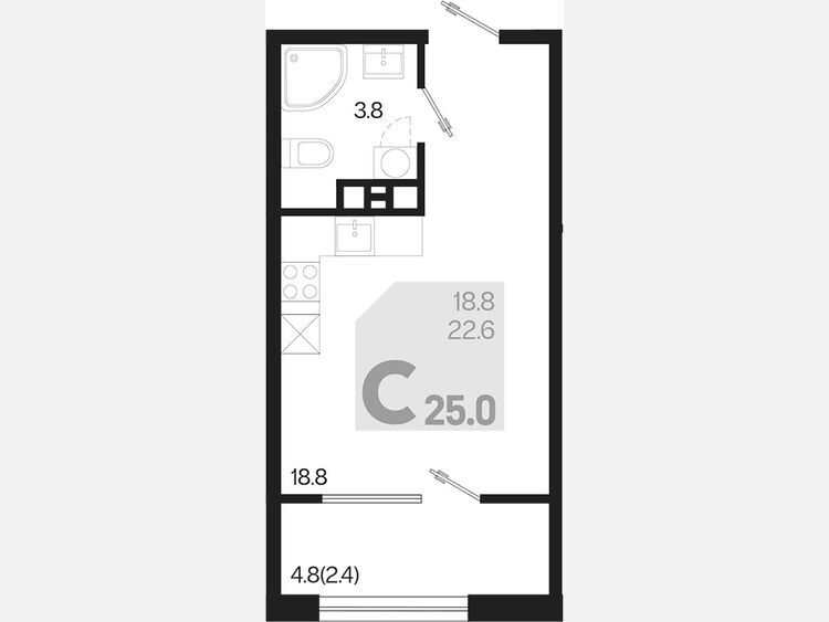 Студия, 25 м², 5/9 этаж фото 0