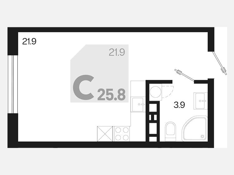 Студия, 25.80 м², 6/9 этаж фото 0