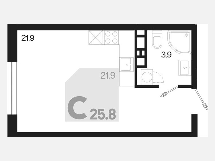 Студия, 25.80 м², 6/9 этаж фото 0