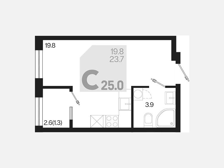 Студия, 25 м², 2/18 этаж фото 0