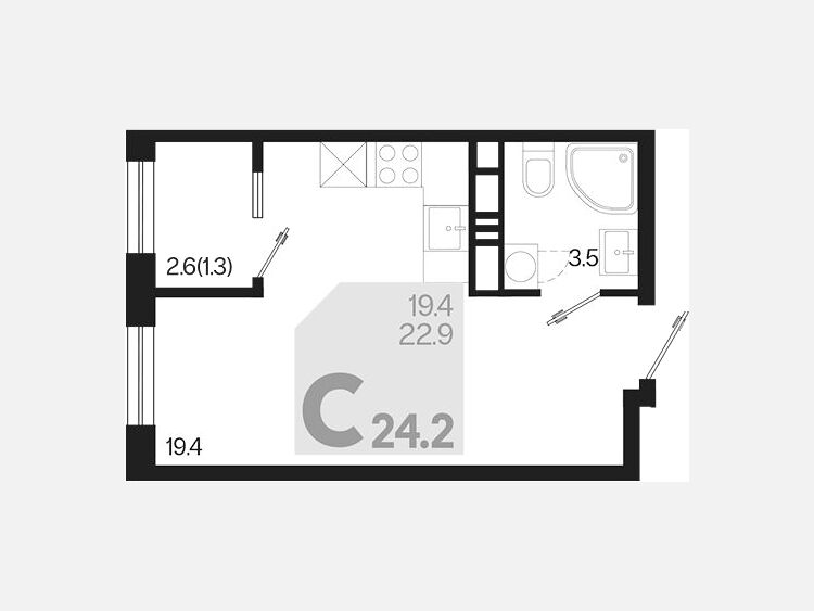 Студия, 24.20 м², 17/18 этаж фото 0
