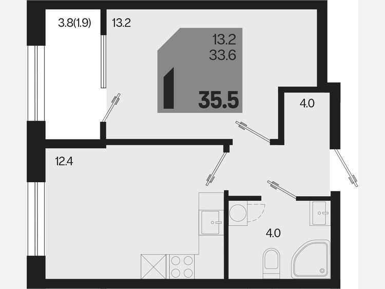 1-комнатная квартира, 35.50 м², 2/9 этаж фото 0