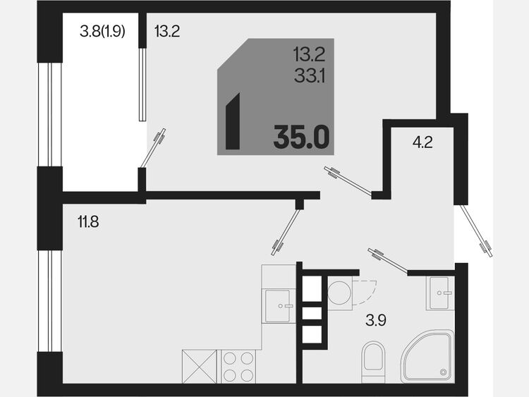 1-комнатная квартира, 35 м², 4/9 этаж фото 0