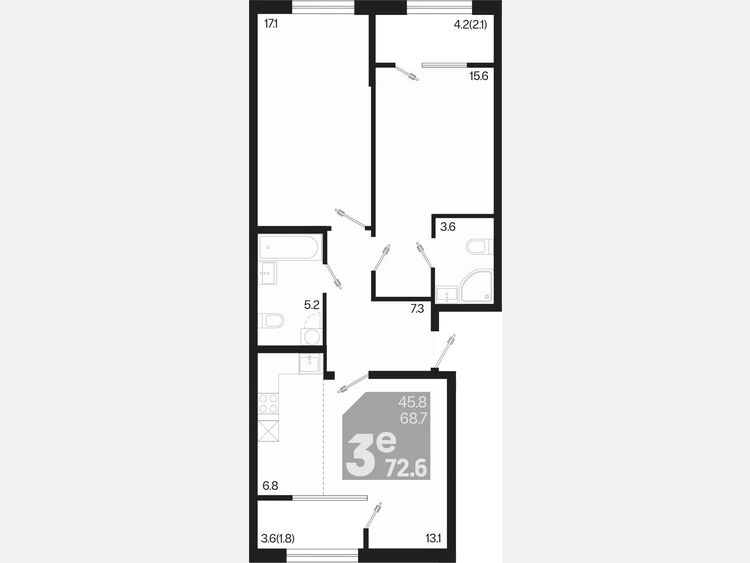 3-комнатная квартира, 72.60 м², 2/9 этаж фото 0