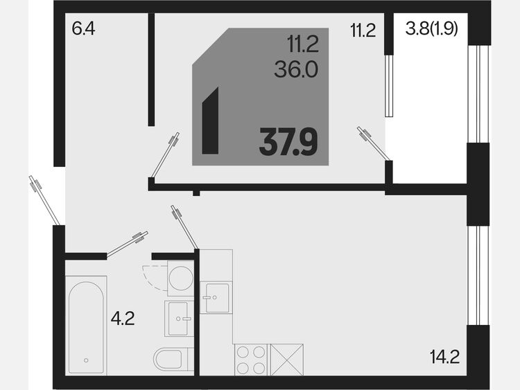 1-комнатная квартира, 37.90 м², 2/9 этаж фото 0