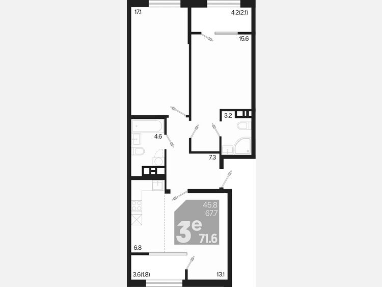 3-комнатная квартира, 72.60 м², 5/9 этаж фото 0