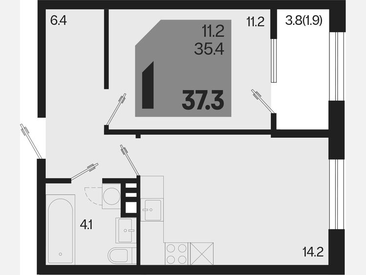 1-комнатная квартира, 37.30 м², 5/9 этаж фото 0
