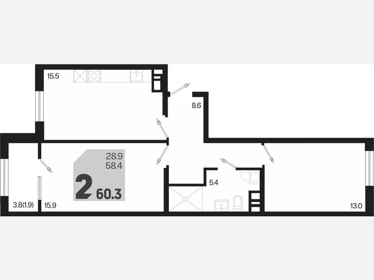 3-комнатная квартира, 60.30 м², 5/9 этаж фото 0