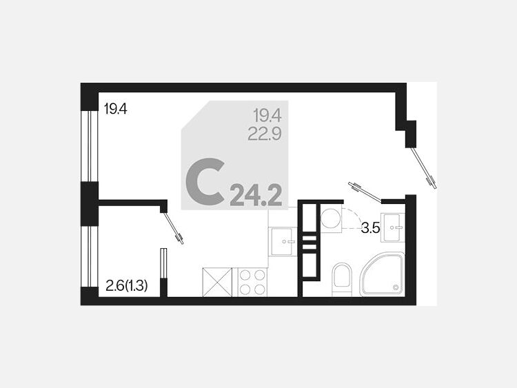 Студия, 24.20 м², 13/18 этаж фото 0