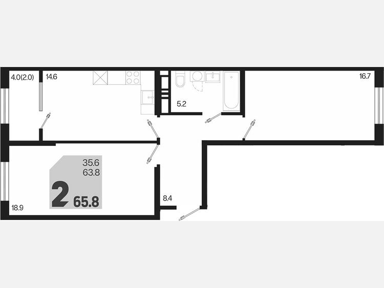 2-комнатная квартира, 65.80 м², 14/18 этаж фото 0