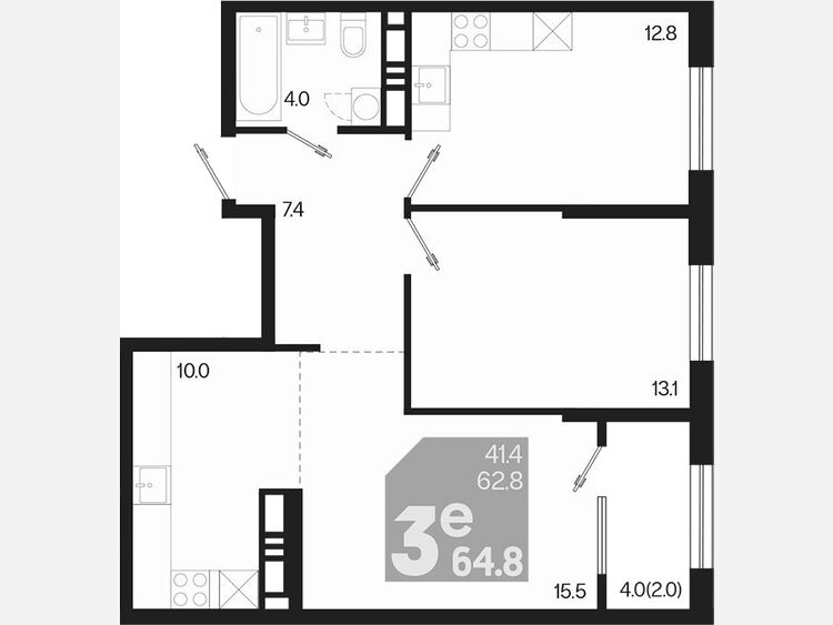 3-комнатная квартира, 64.80 м², 18/18 этаж фото 0