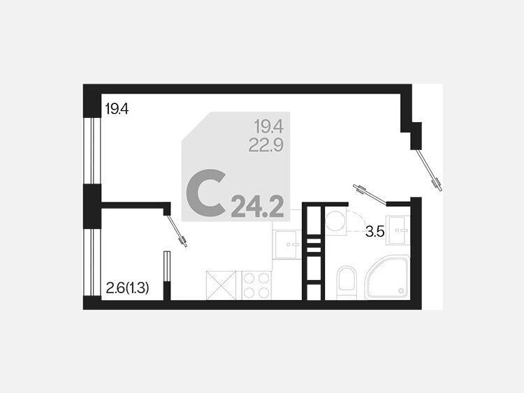 Студия, 24.20 м², 18/18 этаж фото 0