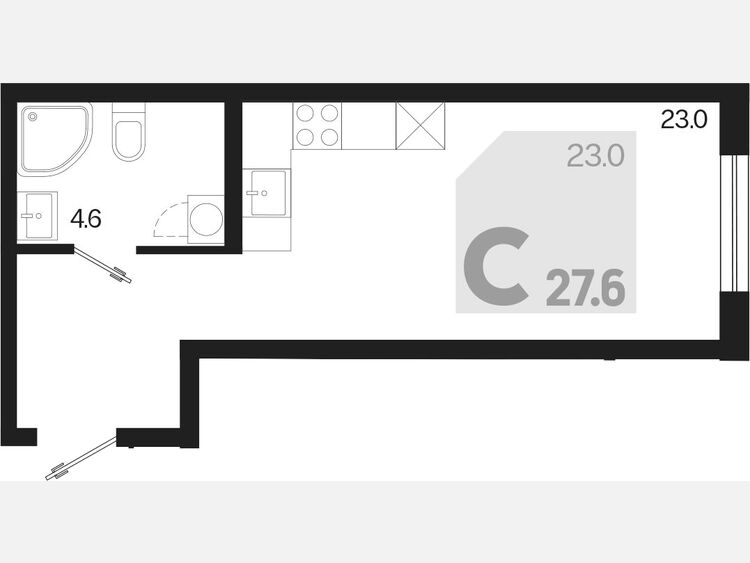 Студия, 27.60 м², 2/18 этаж фото 0