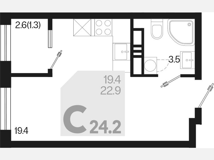 Студия, 24.20 м², 5/18 этаж фото 0
