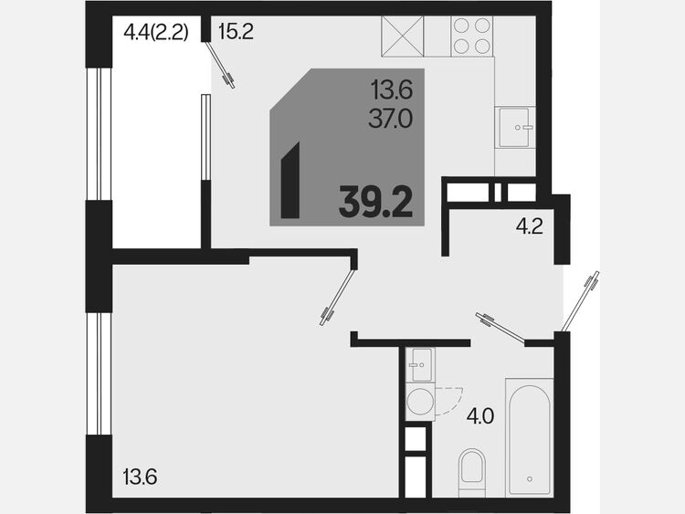2-комнатная квартира, 39.20 м², 3/18 этаж фото 0