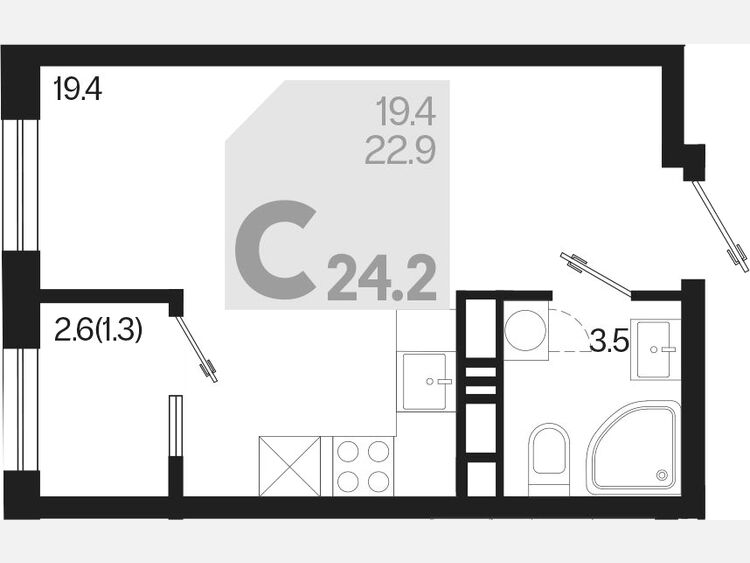 Студия, 24.20 м², 7/18 этаж фото 0