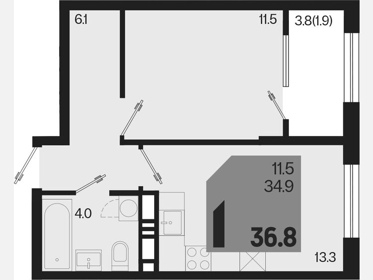 1-комнатная квартира, 36.80 м², 7/18 этаж фото 0