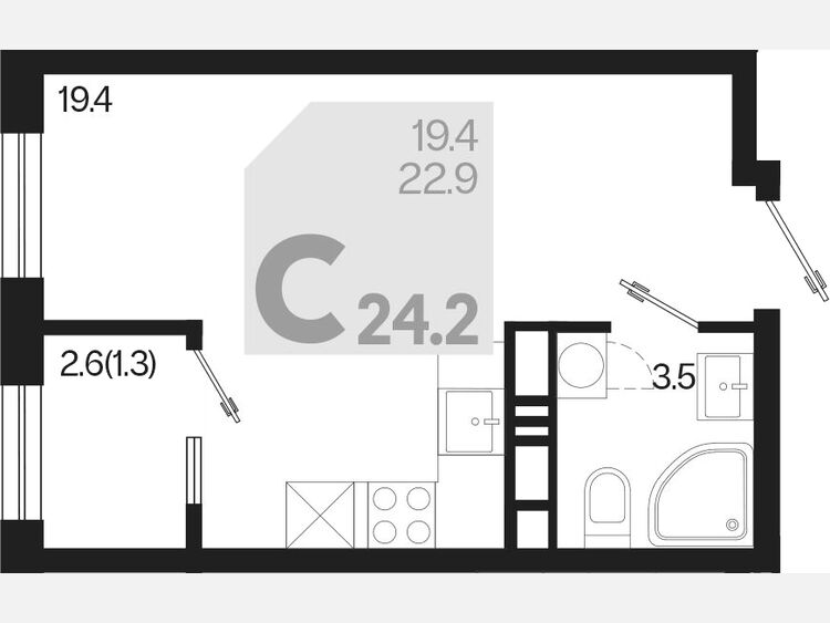 Студия, 24.20 м², 13/18 этаж фото 0