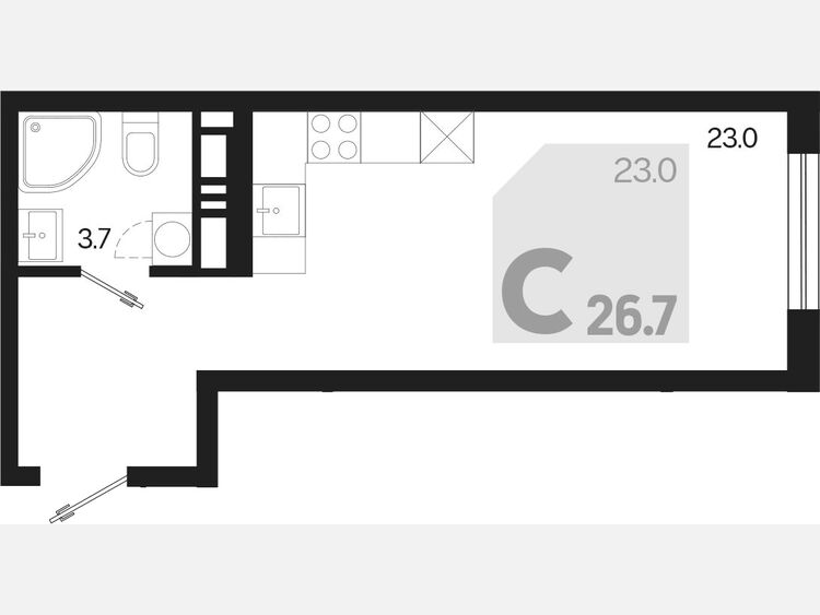 Студия, 26.70 м², 15/18 этаж фото 0