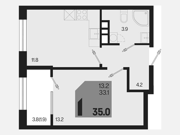 1-комнатная квартира, 35 м², 6/9 этаж фото 0