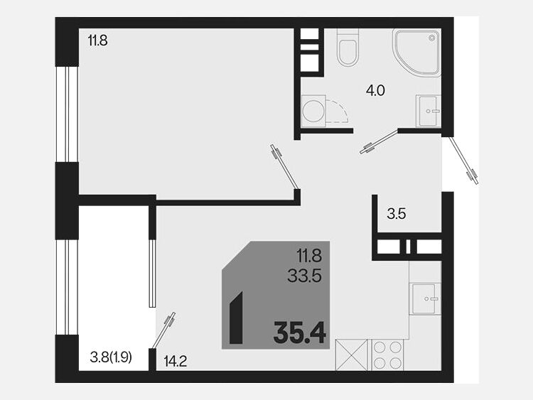 1-комнатная квартира, 35.40 м², 6/9 этаж фото 0