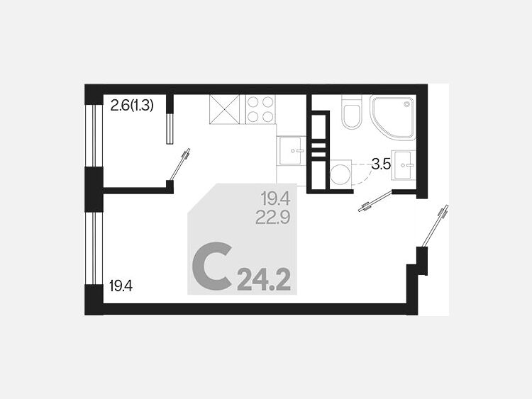 Студия, 24.20 м², 5/18 этаж фото 0
