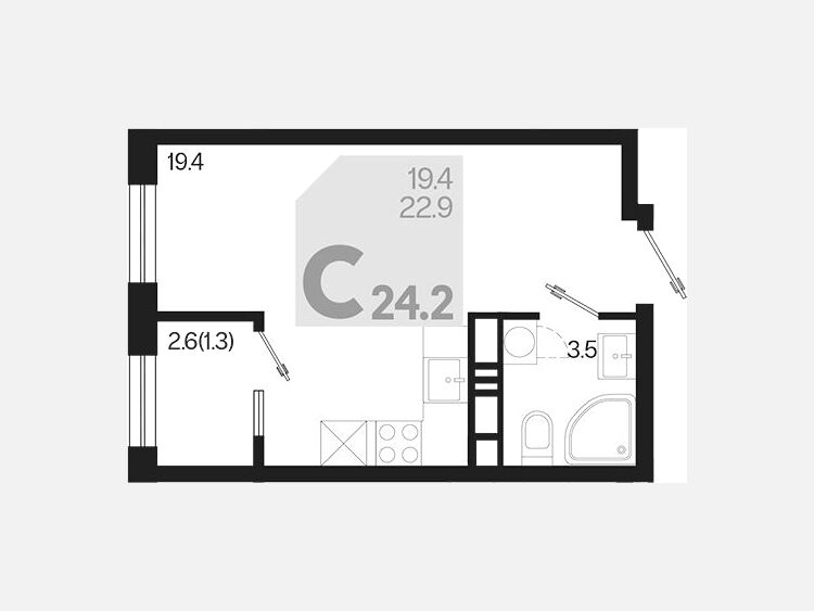 Студия, 24.20 м², 8/18 этаж фото 0