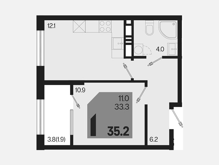1-комнатная квартира, 35.20 м², 6/18 этаж фото 0