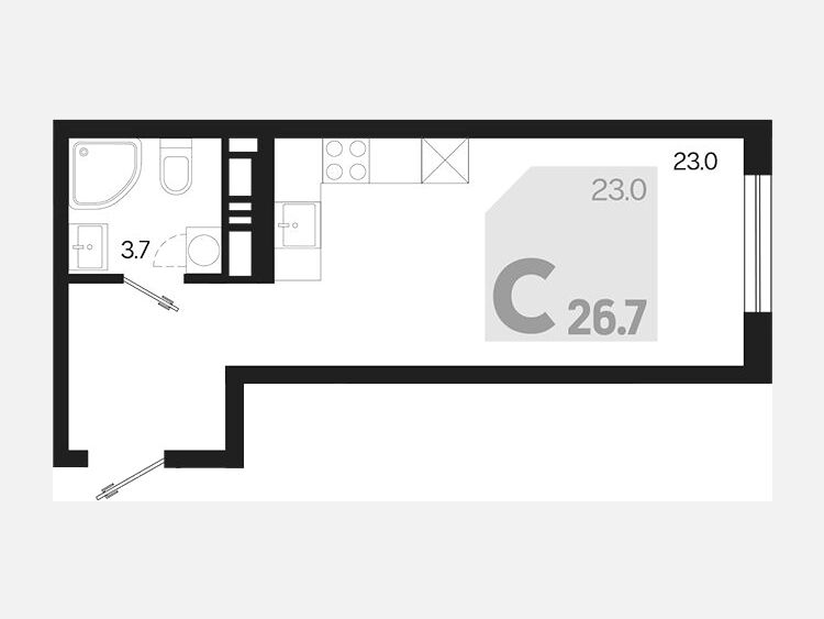 Студия, 26.70 м², 11/18 этаж фото 0