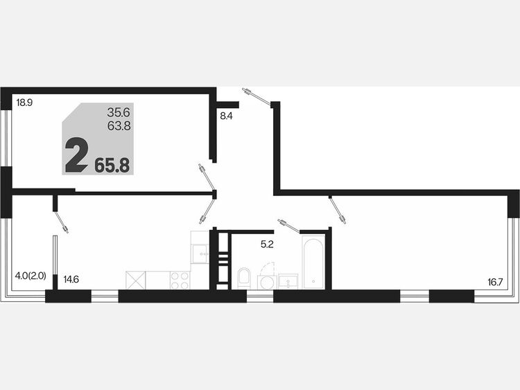 2-комнатная квартира, 65.80 м², 18/18 этаж фото 0