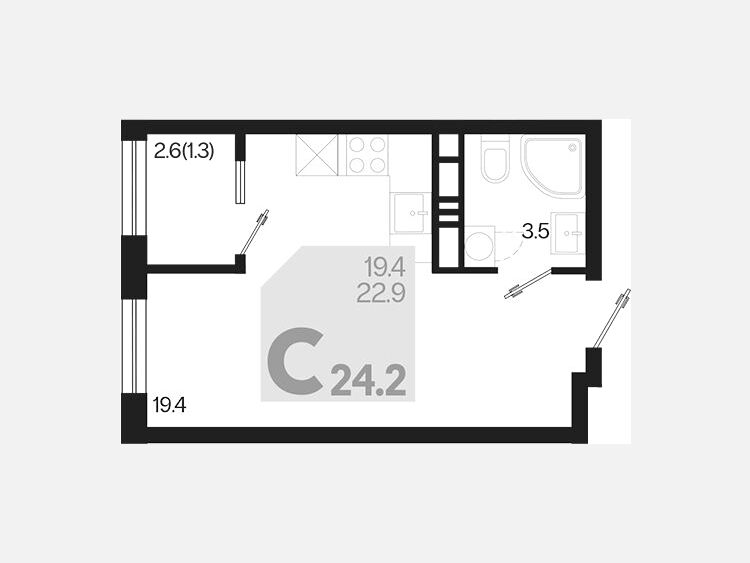 Студия, 24.20 м², 18/18 этаж фото 0