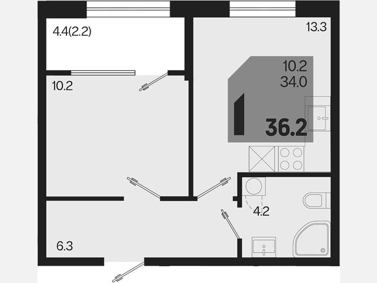 1-комнатная квартира, 36.20 м², 2/9 этаж фото 0