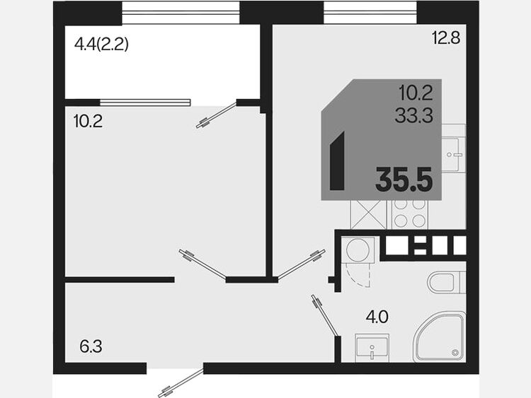 1-комнатная квартира, 35.50 м², 8/9 этаж фото 0